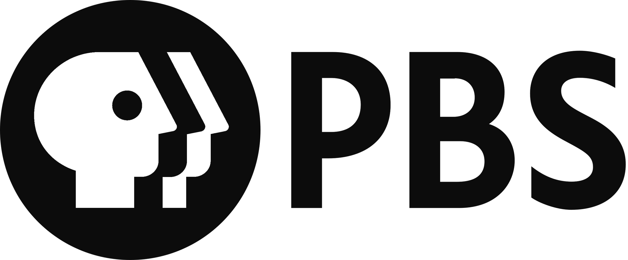 The PBS logo featuring a white human head silhouette with a profile of a face inside, and the black letters 'PBS' to the right of the head.