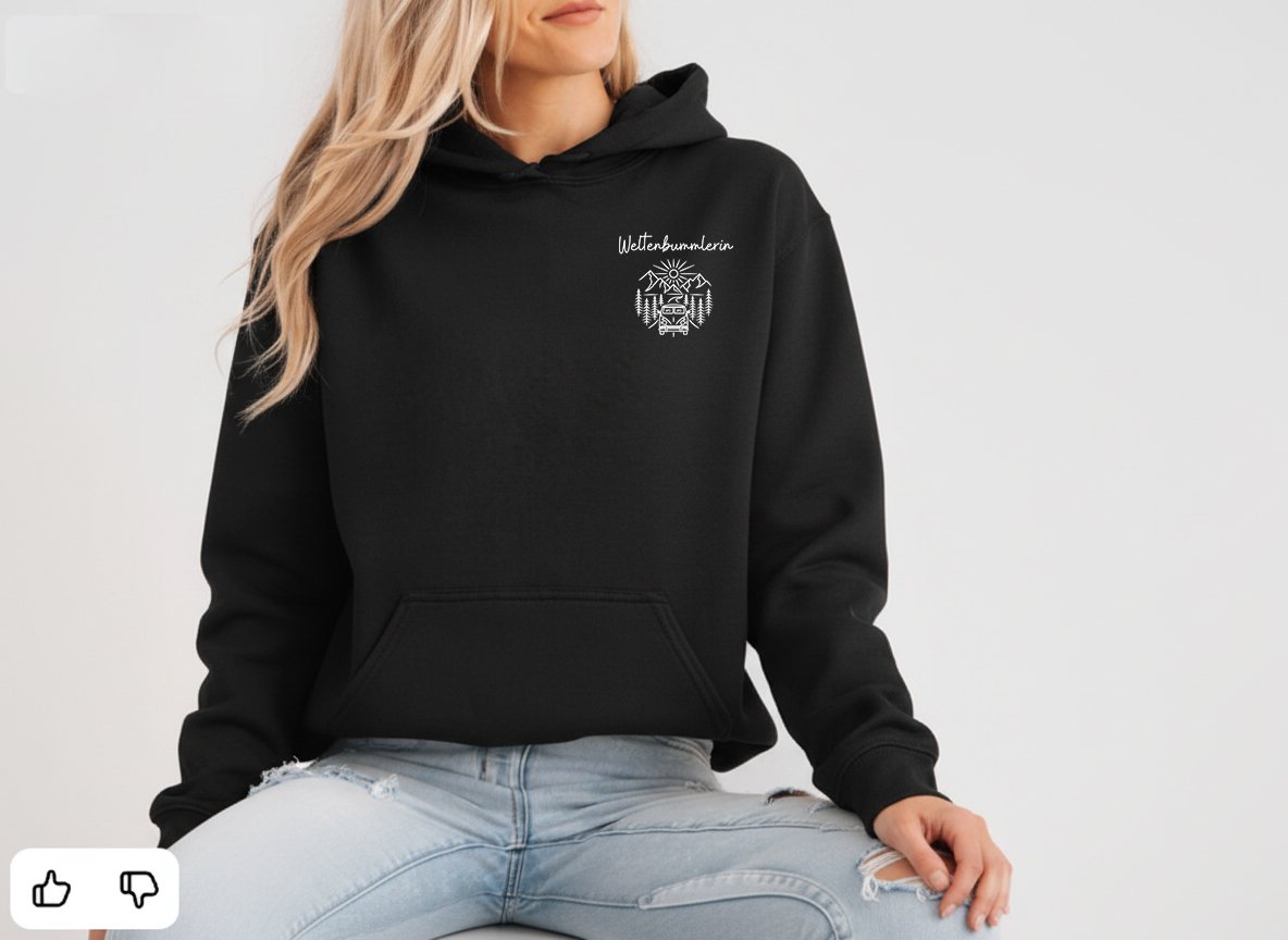 Hoodie vorne schwarz Weltenbummlerin Bus.jpg