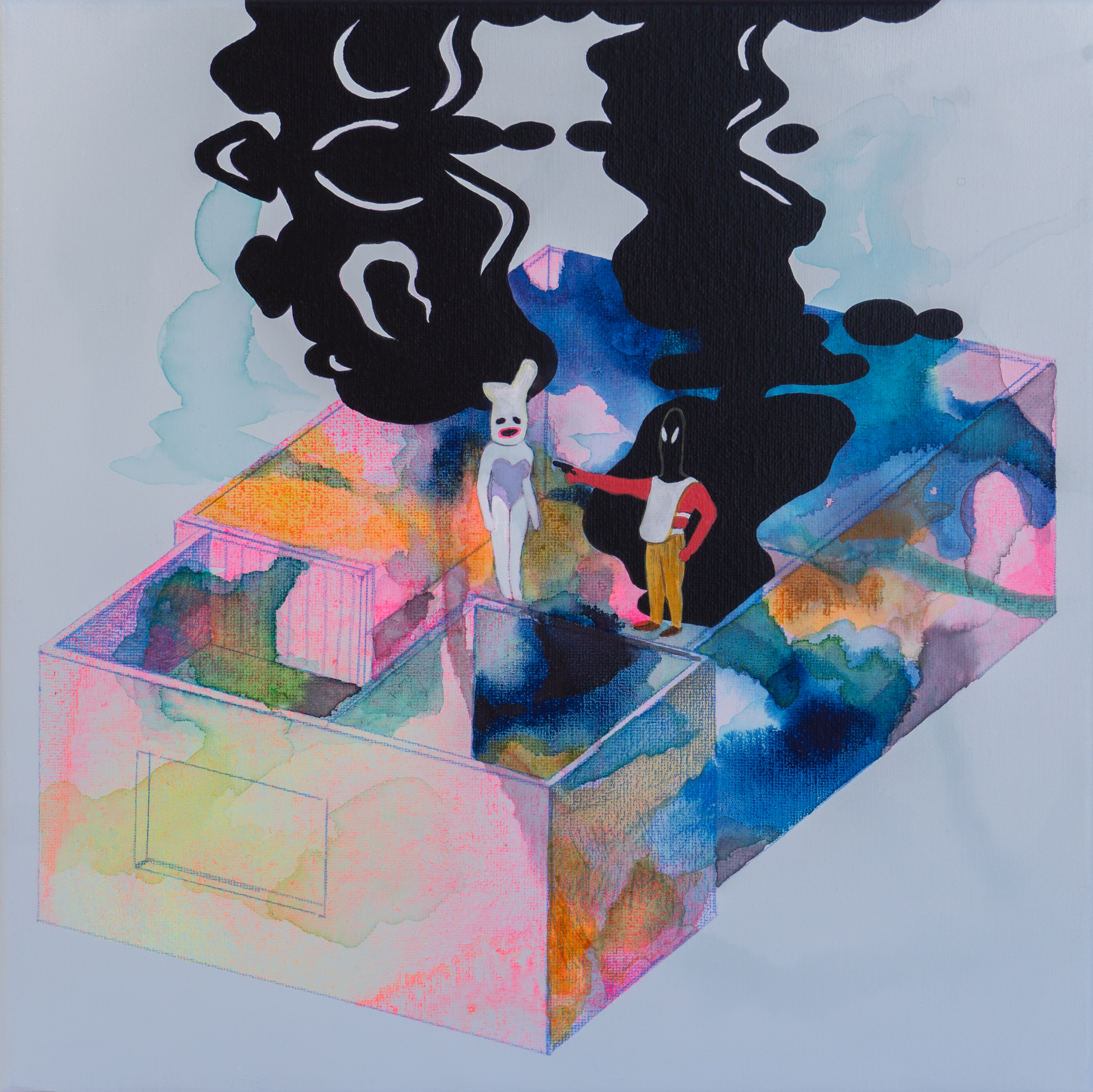 acrylic painting on cotton by Vivid Crimes, titled Burning Zone from painting series Shards of Sense
