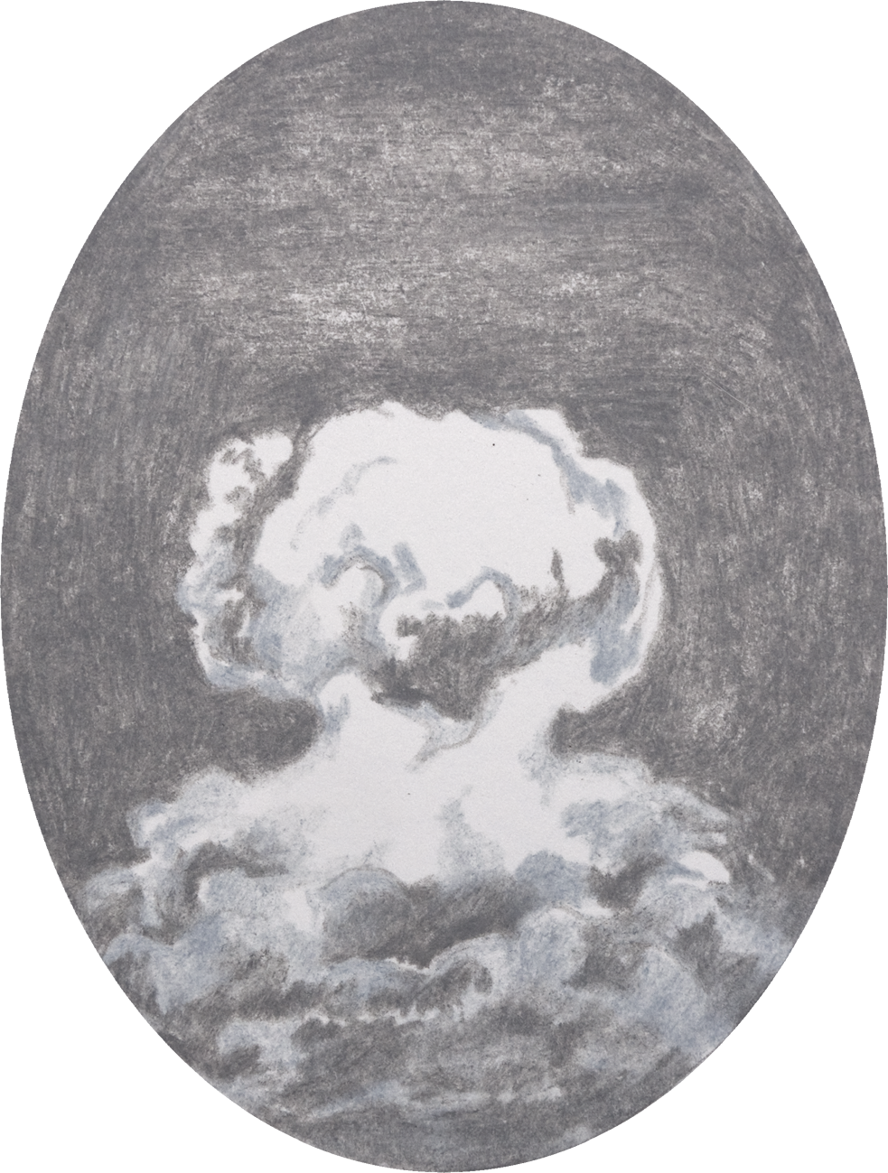 colour pencil drawing on oval paper by Vivid Crimes, from drawing series Catastrophes