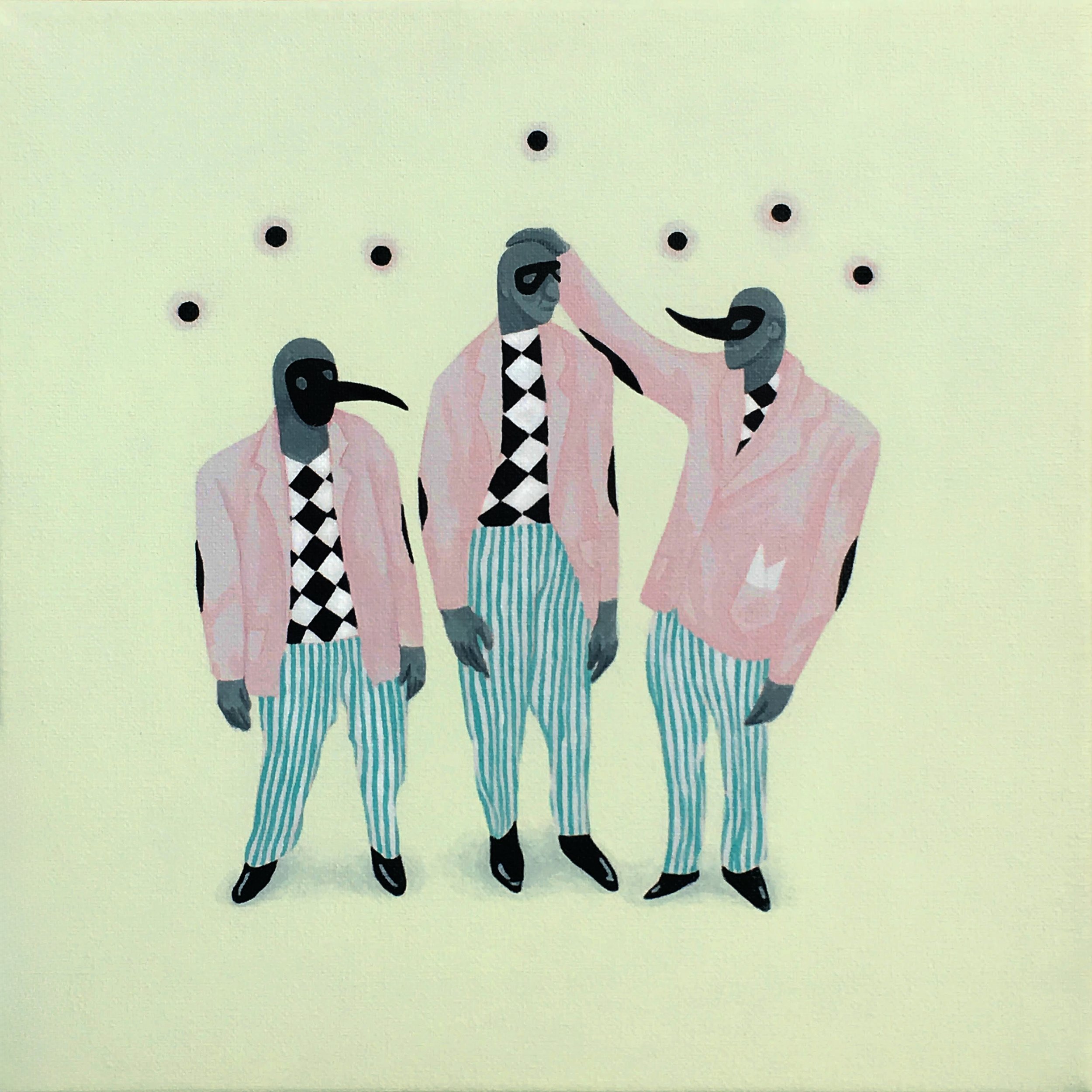 acrylic painting on cotton by Vivid Crimes, titled Creatures of Whim from painting series Nocturnal Tales