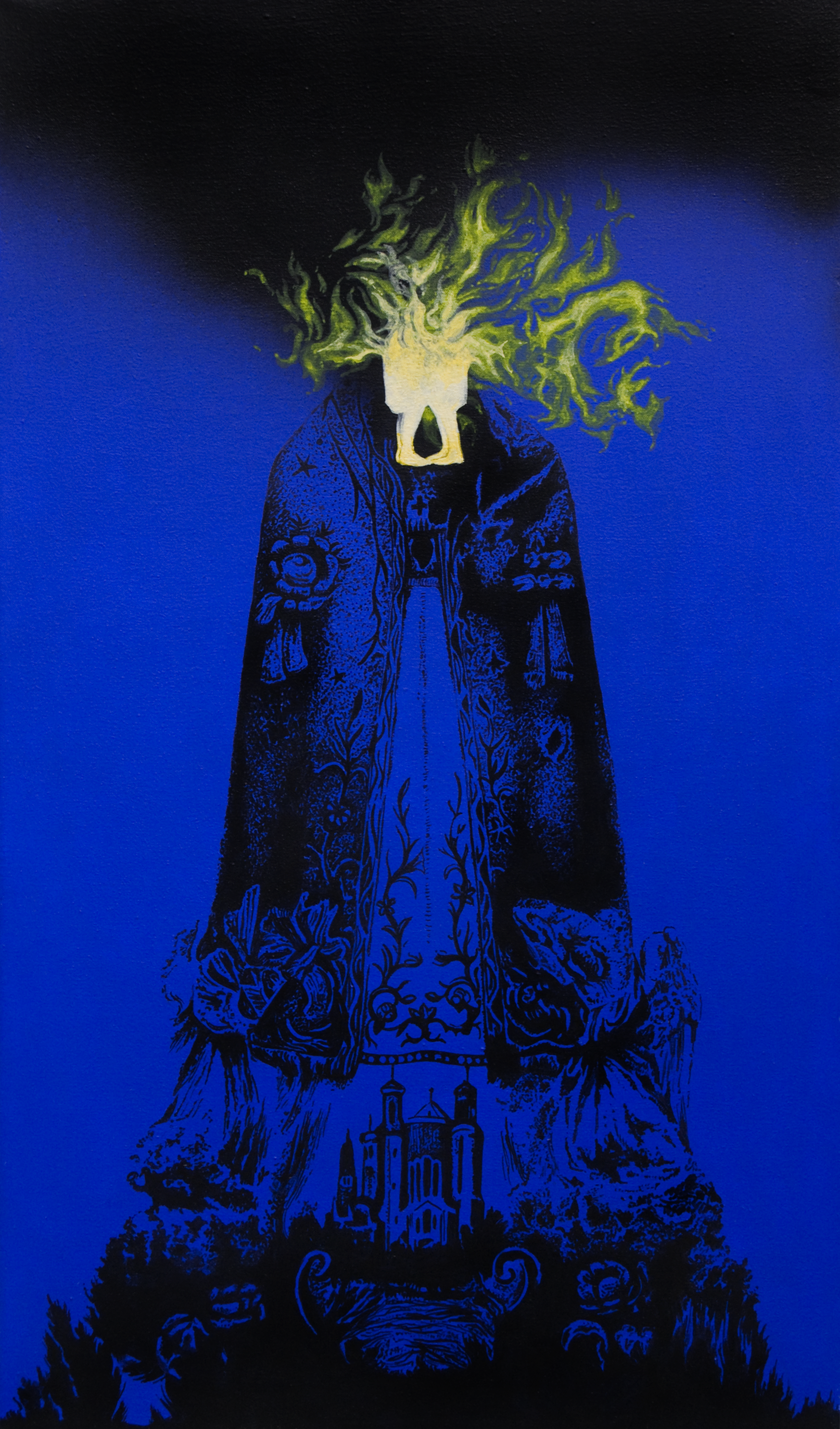 acrylic painting on cotton by Vivid Crimes, titled Flame Twins from painting series Fairy Tales