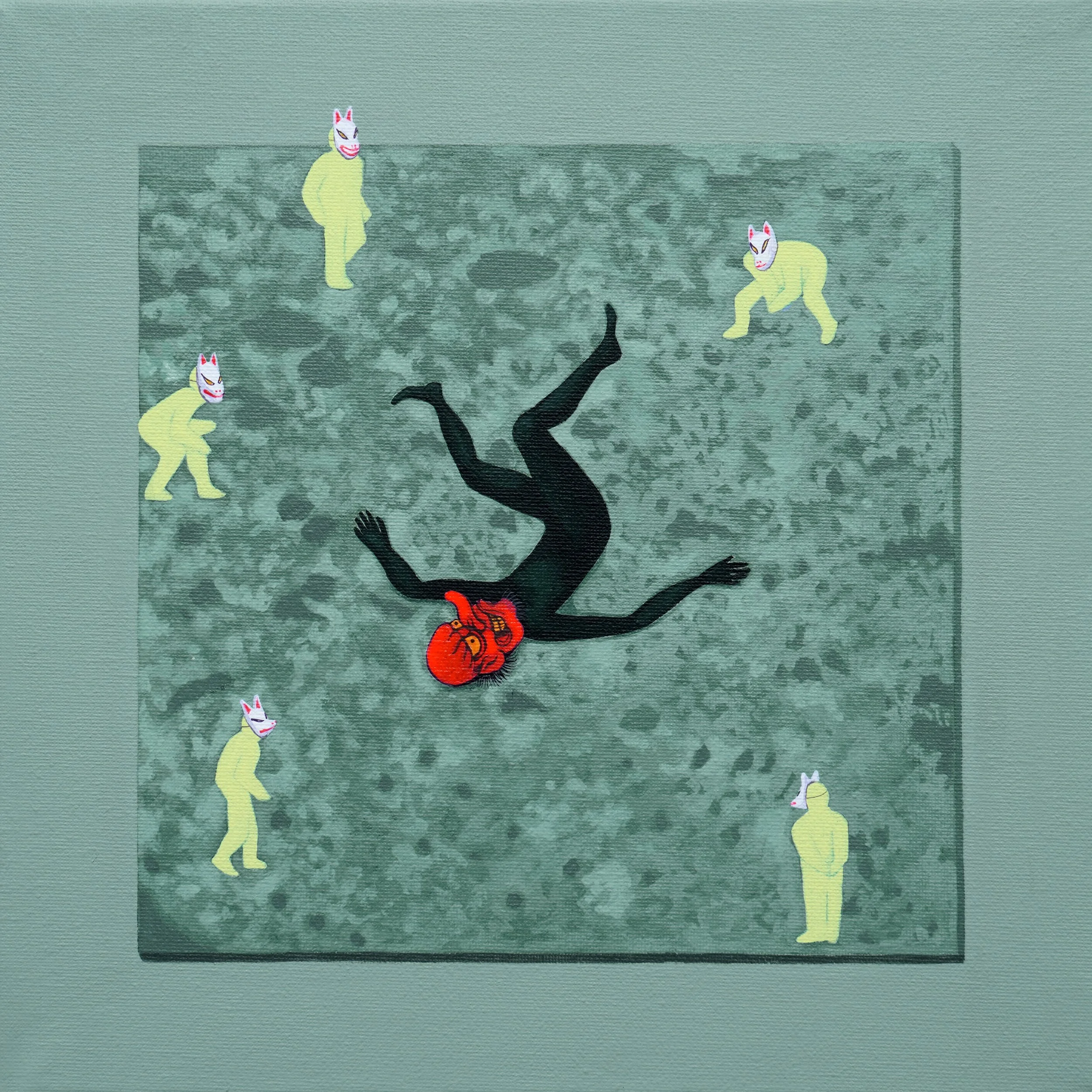 acrylic painting on cotton by Vivid Crimes, titled Cunning Voices from painting series Nocturnal Tales