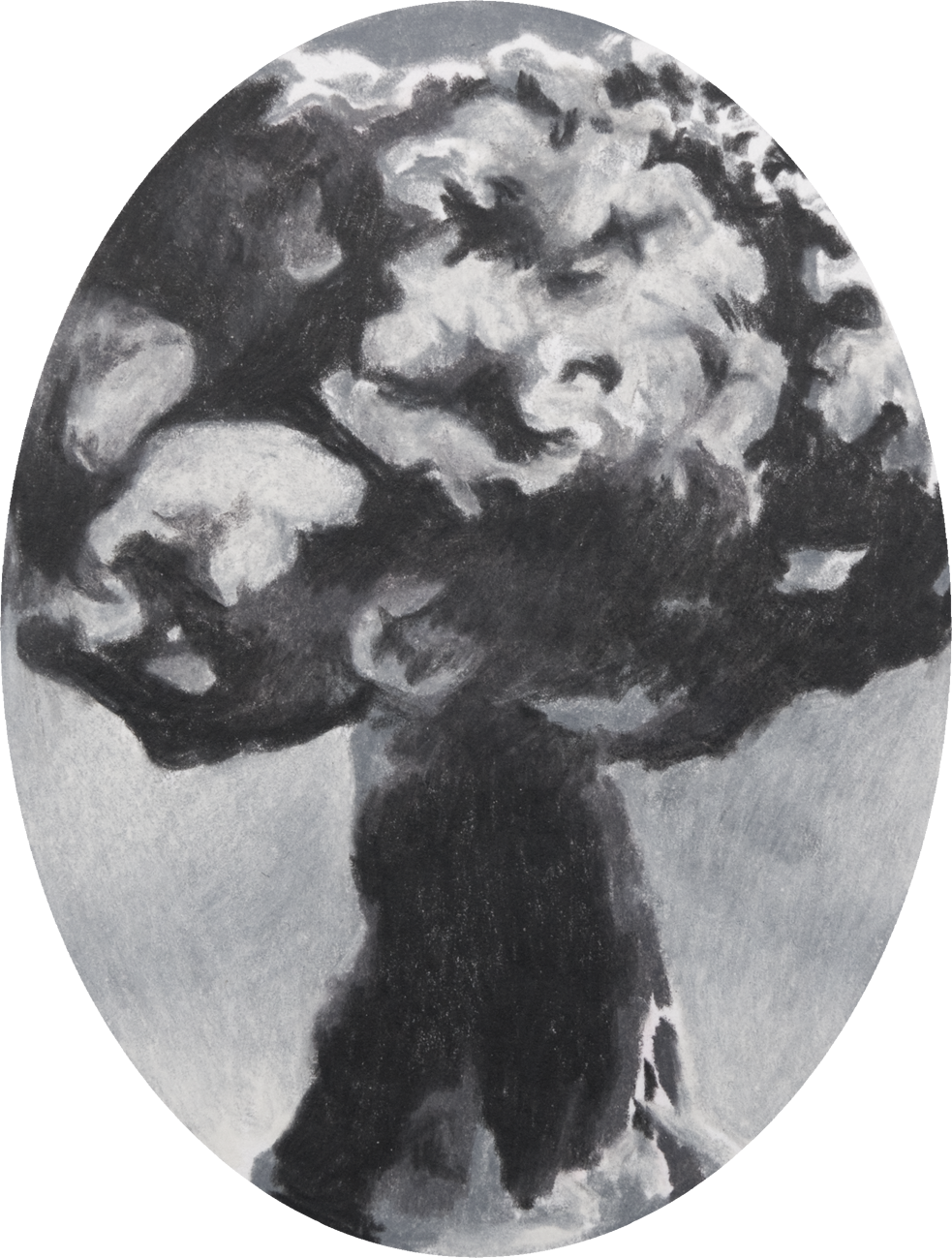 colour pencil drawing on oval paper by Vivid Crimes, from drawing series Catastrophes