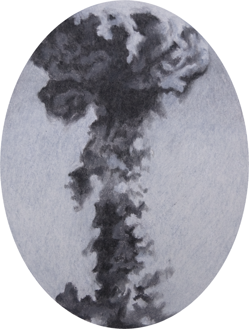 colour pencil drawing on oval paper by Vivid Crimes, from drawing series Catastrophes