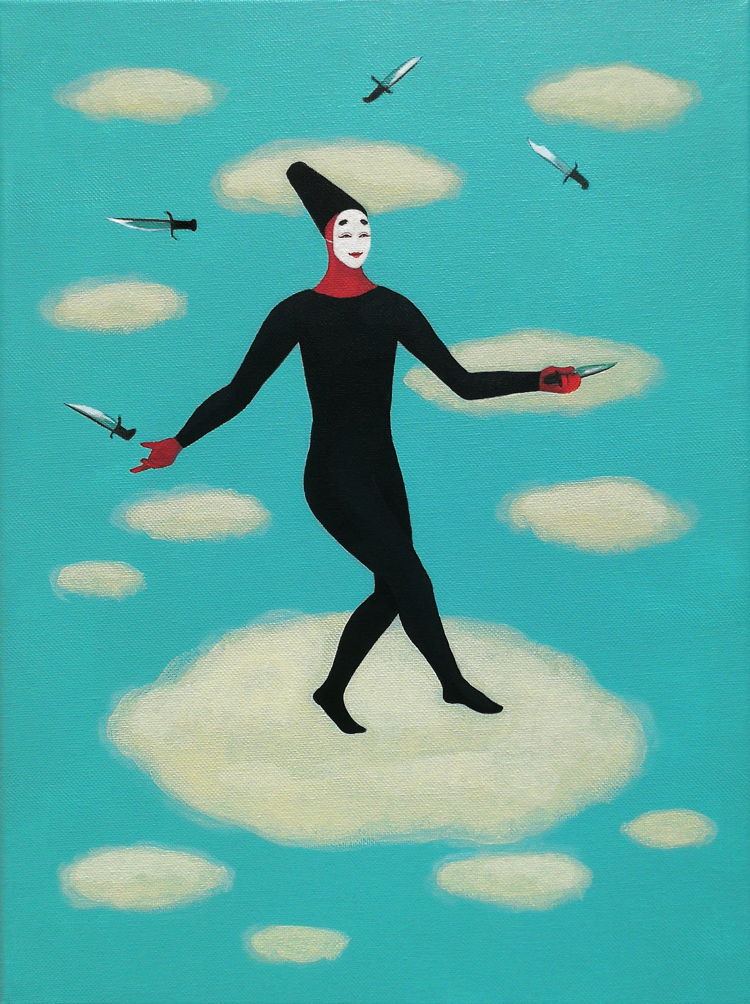 acrylic painting on cotton by Vivid Crimes, titled Fatal Tricks from painting series Nocturnal Tales