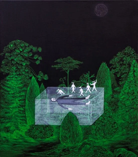 acrylic painting on cotton by Vivid Crimes, titled Missing in Action from painting series Fairy Tales