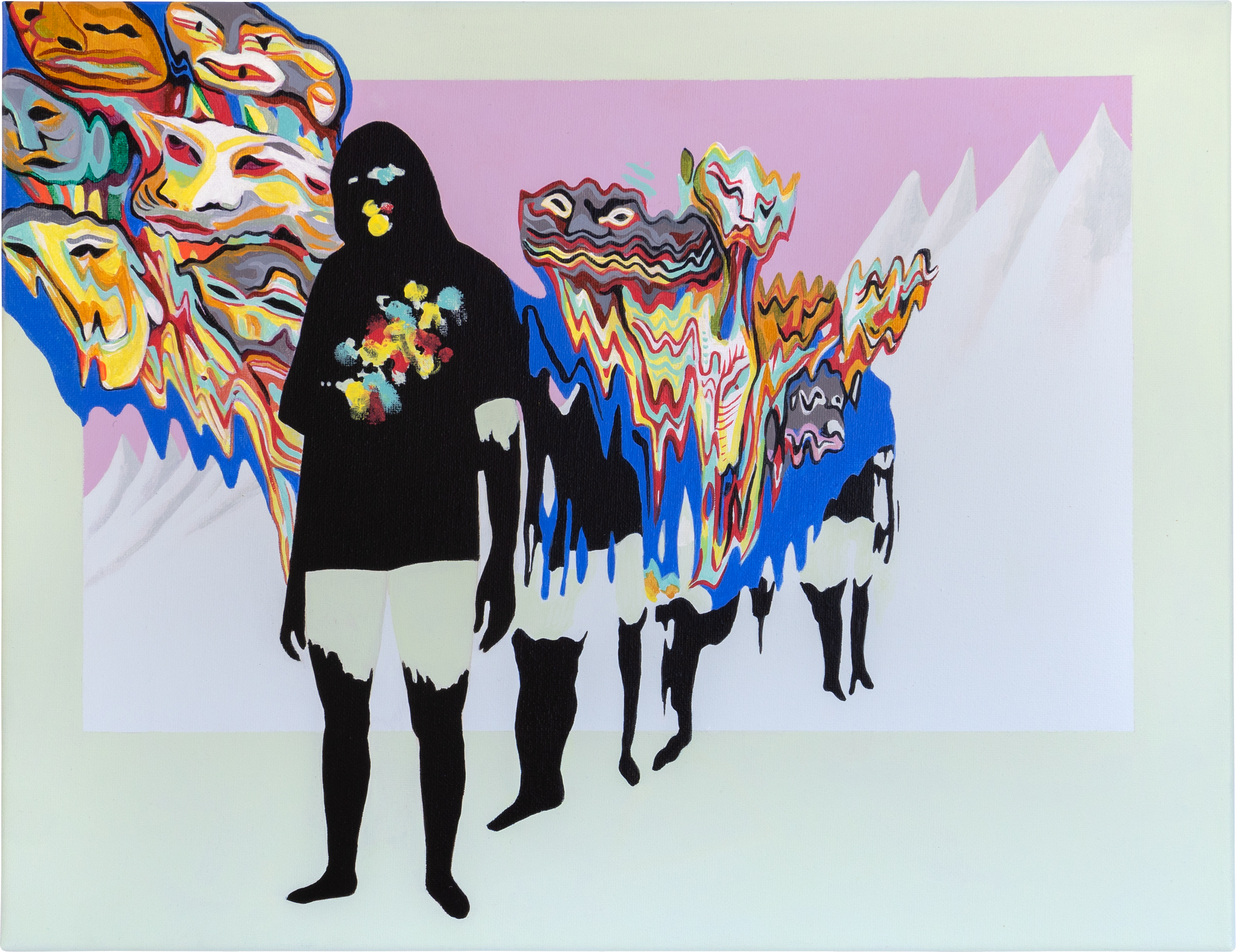 acrylic painting on cotton by Vivid Crimes, titled Magical Thinking from painting series Shards of Sense