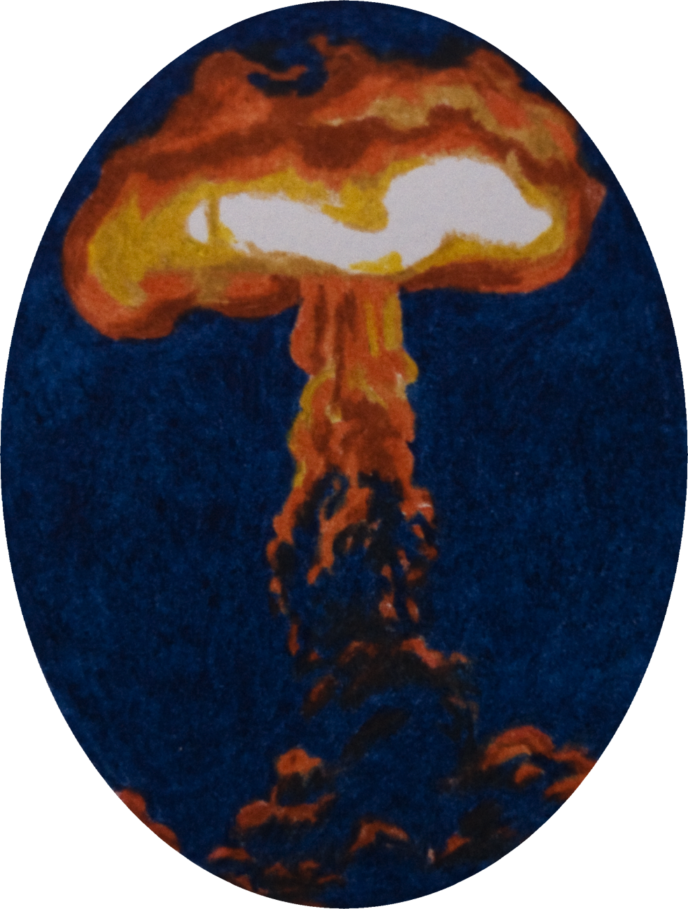 colour pencil drawing on oval paper by Vivid Crimes, from drawing series Catastrophes