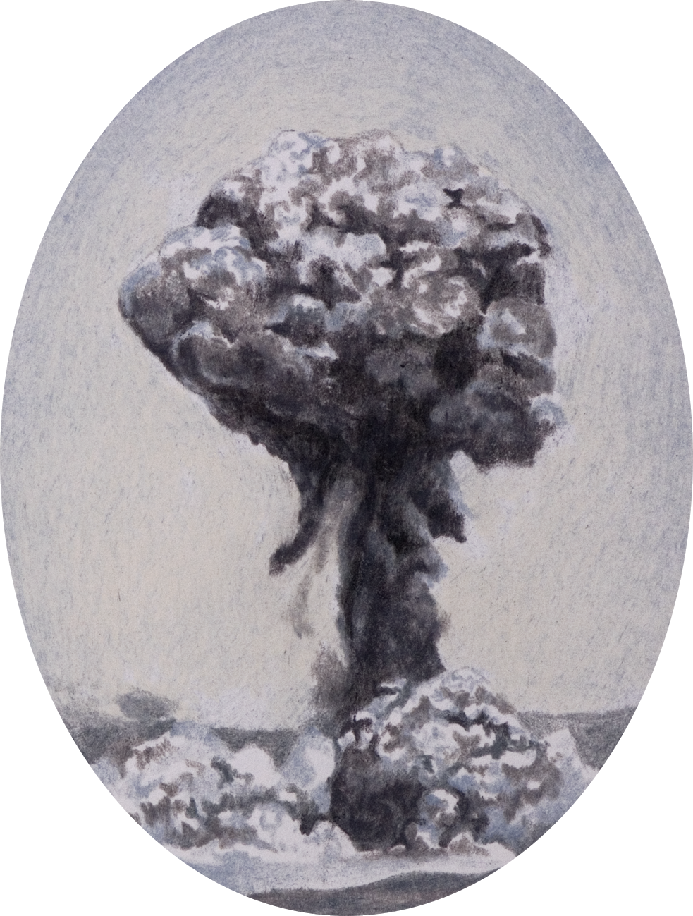 colour pencil drawing on oval paper by Vivid Crimes, from drawing series Catastrophes