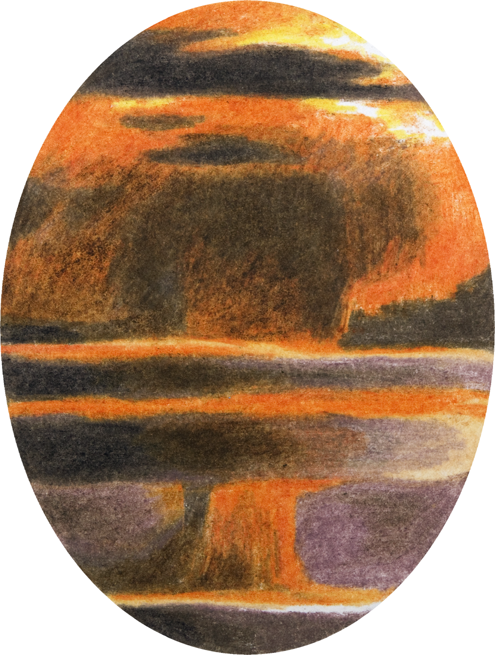 colour pencil drawing on oval paper by Vivid Crimes, from drawing series Catastrophes