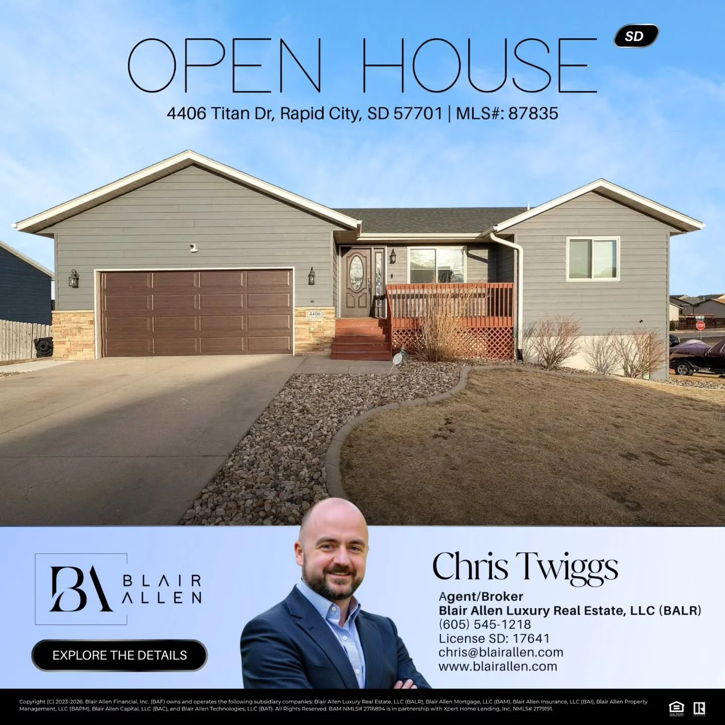 🏡 OPEN HOUSE THIS WEEKEND! 🏡

📍 4406 Titan Dr, Rapid City, SD 57701

Join us Saturday, March 21st from 12:00 PM to 1:30 PM at this beautiful 4-bed, 2-bath home on a prime corner lot in Rapid City! 🌟 

Fresh roof, new siding, updated windows, spac