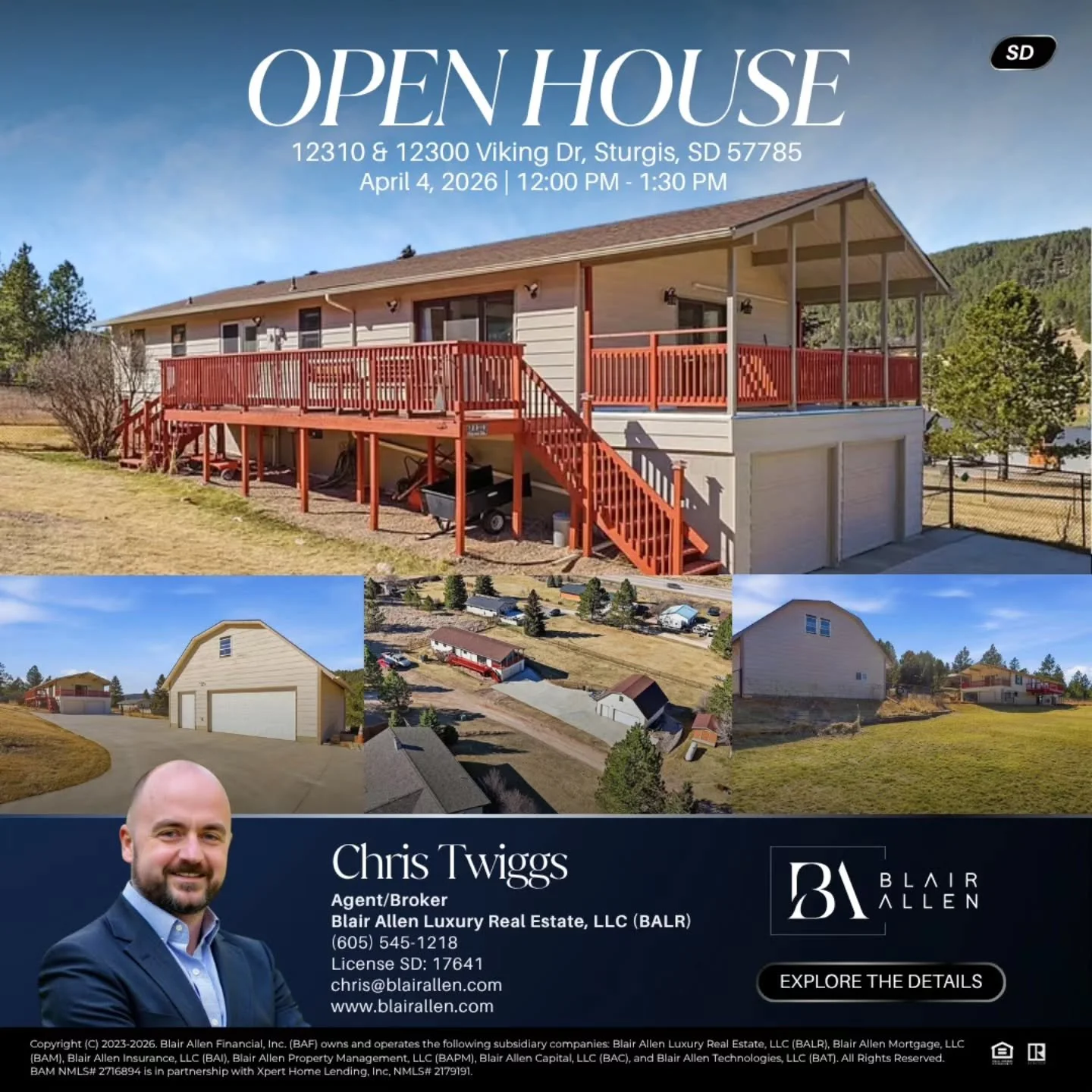 📣 Open House Alert! 🏡✨

Come tour these stunning properties at 12310 &amp; 12300 Viking Dr, Sturgis, SD 57785 this Saturday, April 4th from 12:00 PM - 1:30 PM!

Spacious living with beautiful views, plenty of room for toys, and that perfect Black H