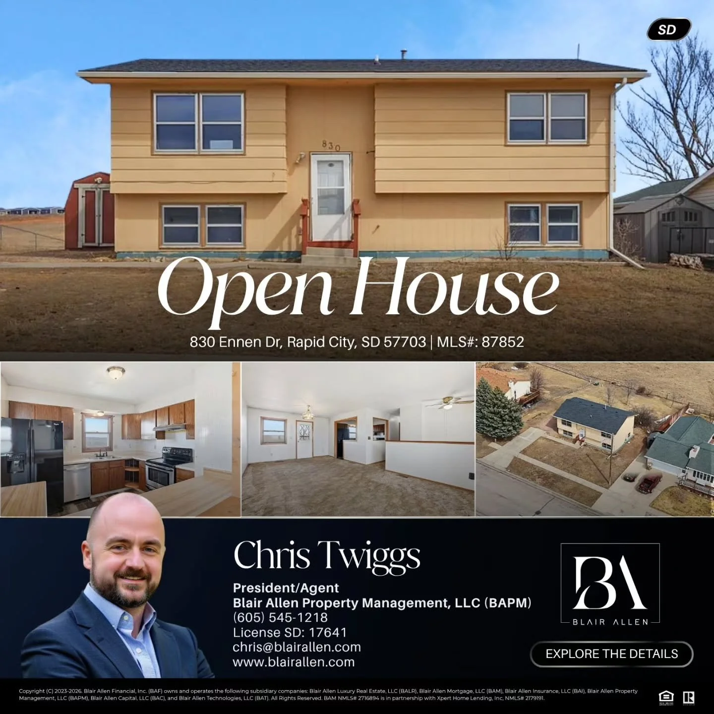 🚨 OPEN HOUSE ALERT 🚨

Saturday 25th, Noon - 1:30pm

830 Ennen Dr, Rapid City is calling your name!

This one won't last!

Come through and see it for yourself. 

DM or call Chris Twiggs at (605) 545-1218 to get the details!

#OpenHouse #RapidCity #