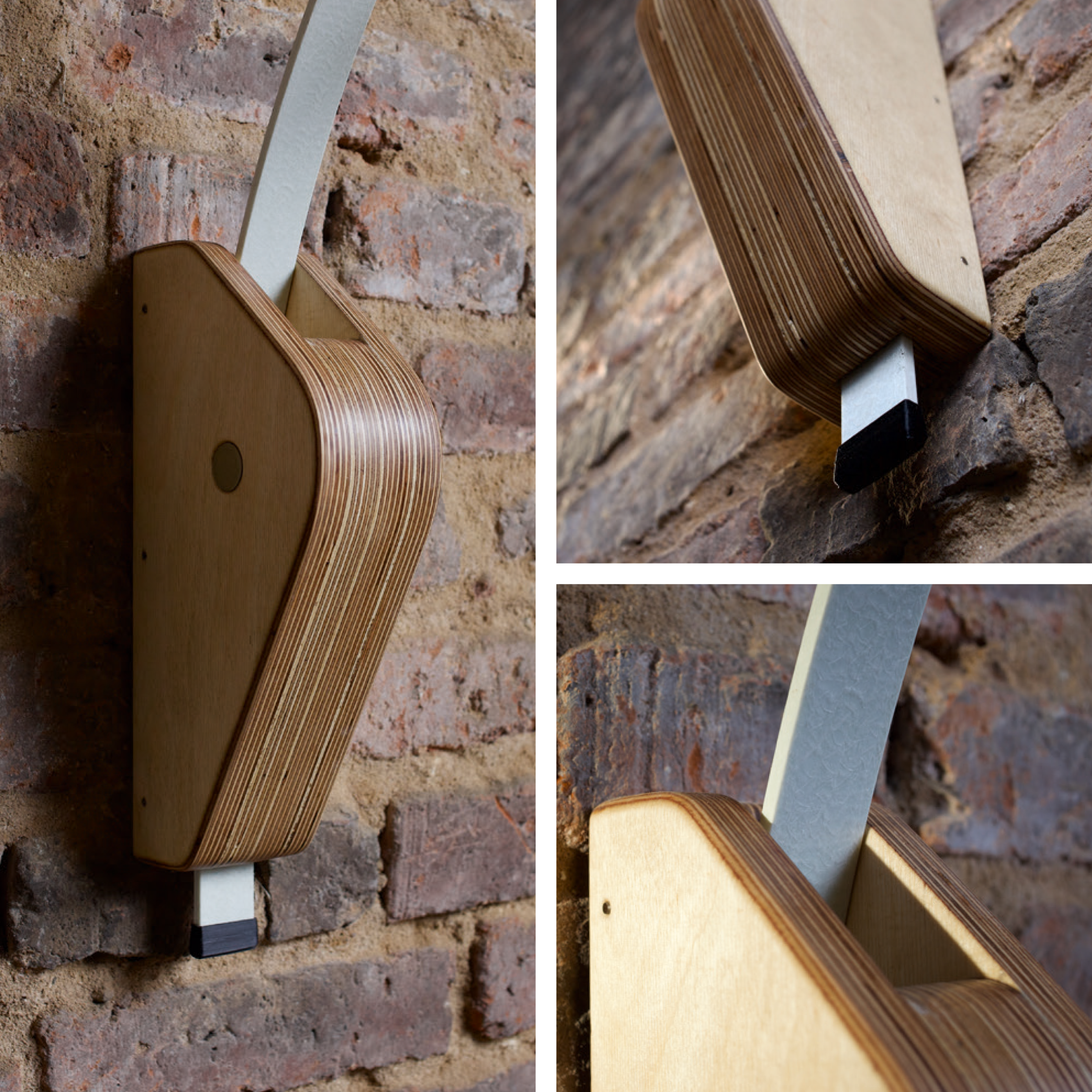 BLOOMAER one - Die clevere Wandhalterung für Pflanzen aus Multiplex-Holz an einer Backsteinwand.