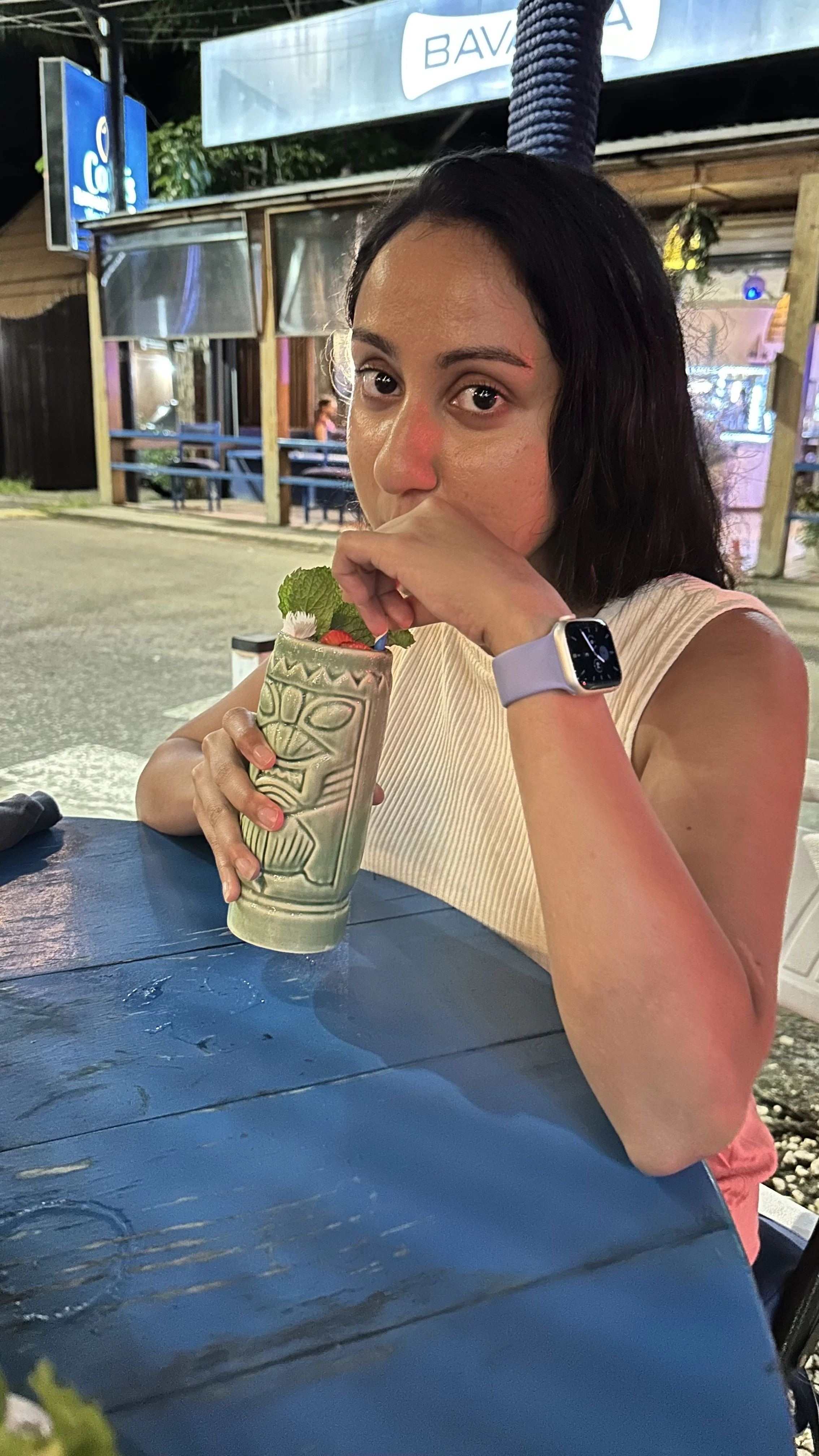 Shruthi South Asian therapist NYC having a drink at a restaurant