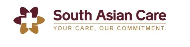 South Asian Care logo with a stylized flower and a medical cross, accompanied by the tagline 'Your Care, Our Commitment.'