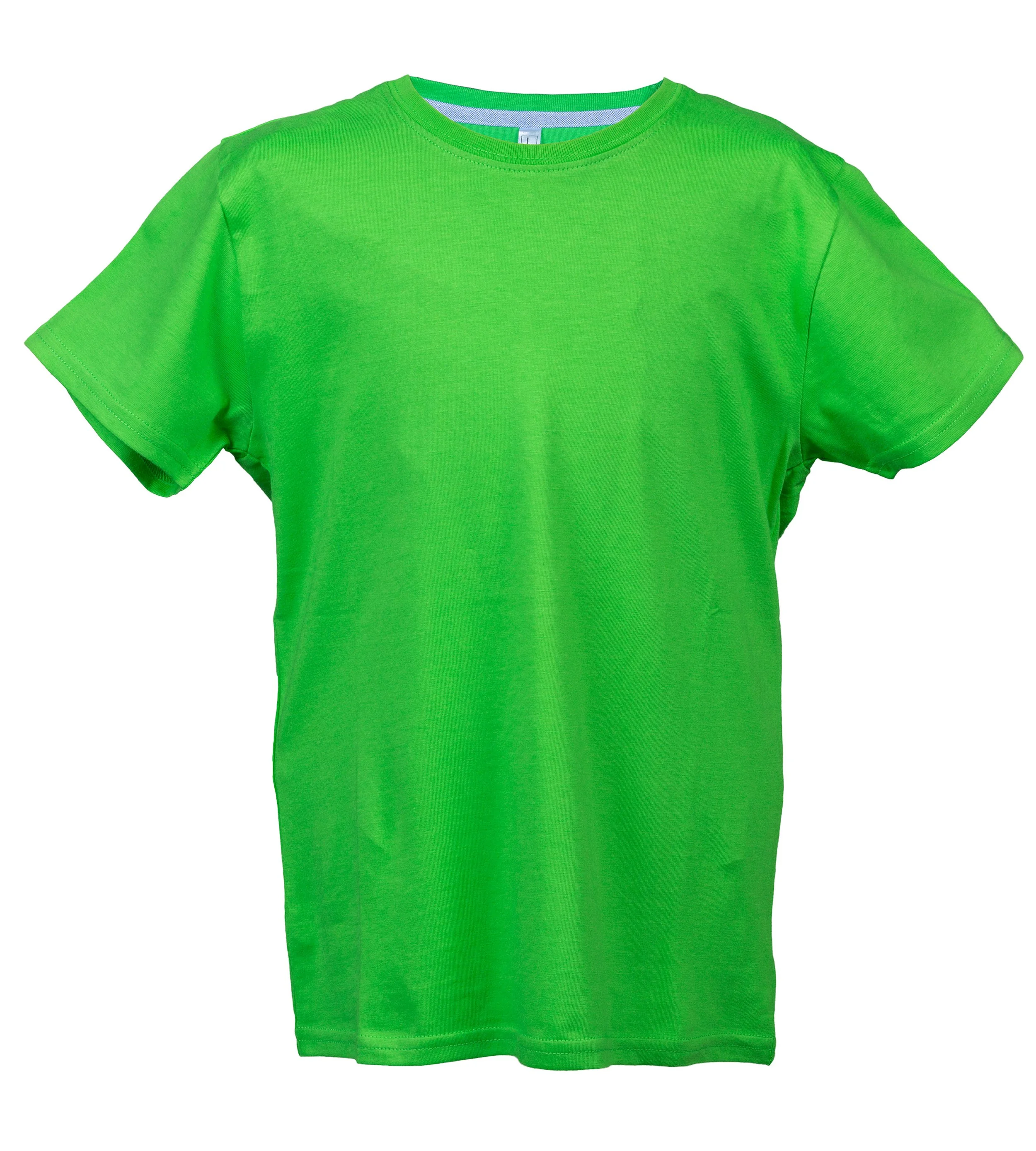 Bright green short-sleeve T-shirt with round neck.