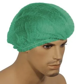 Mannequin wearing a white surgical cap with a brim.