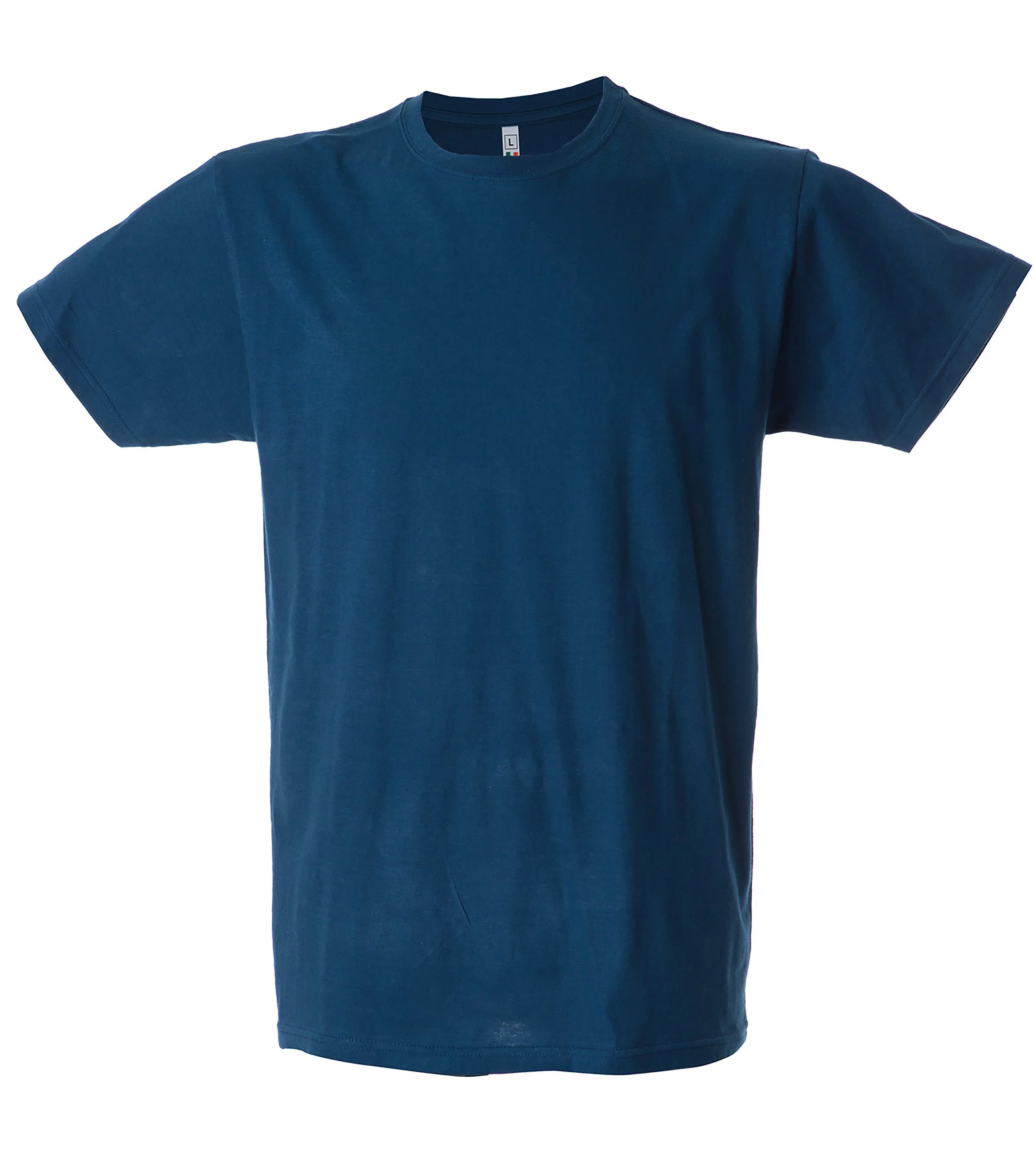 Blue T-shirt with crew neck and short sleeves
