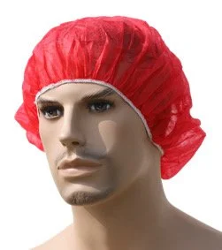 Mannequin head wearing a disposable hair net against a white background.
