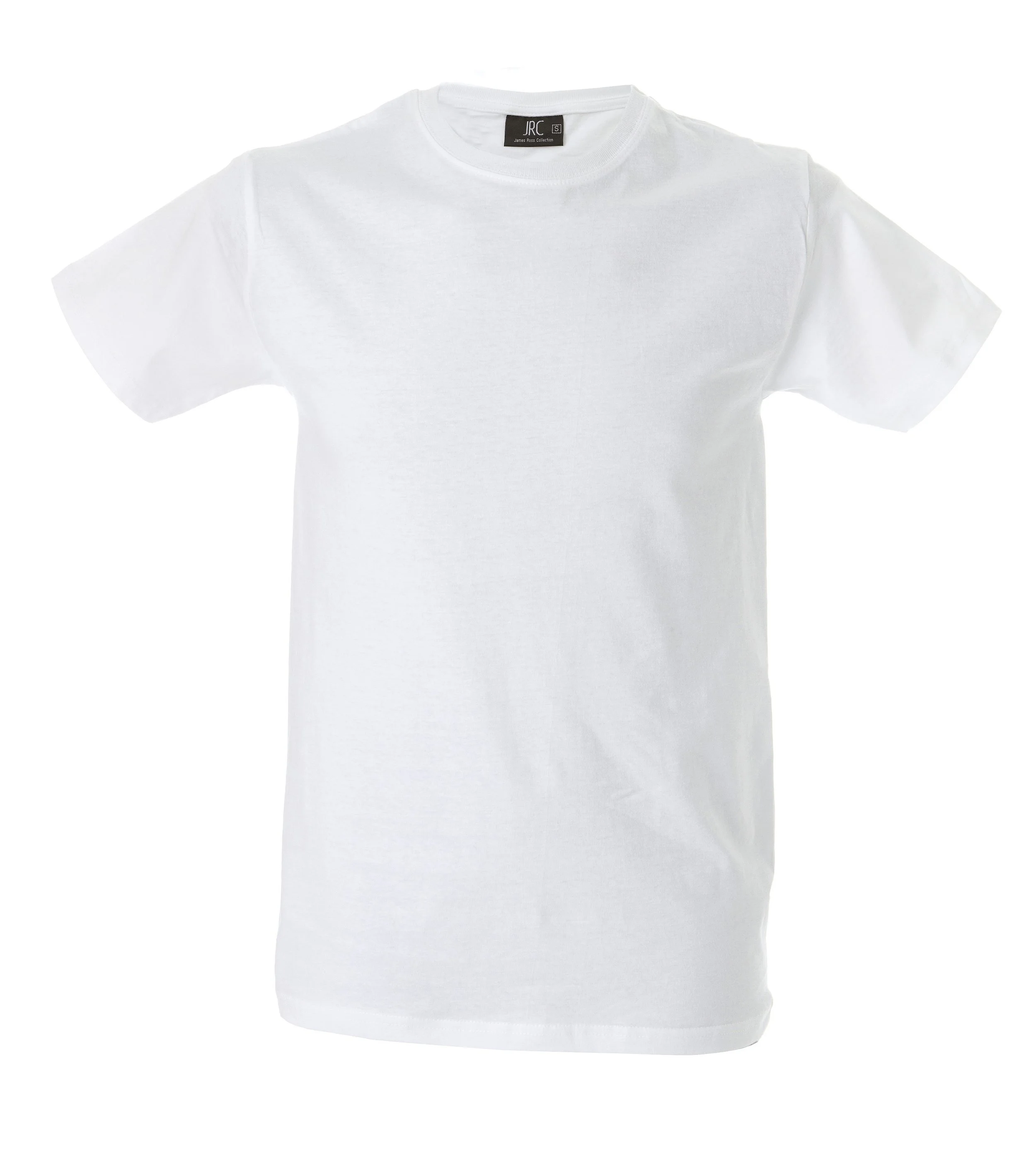 Plain white T-shirt on a white background.