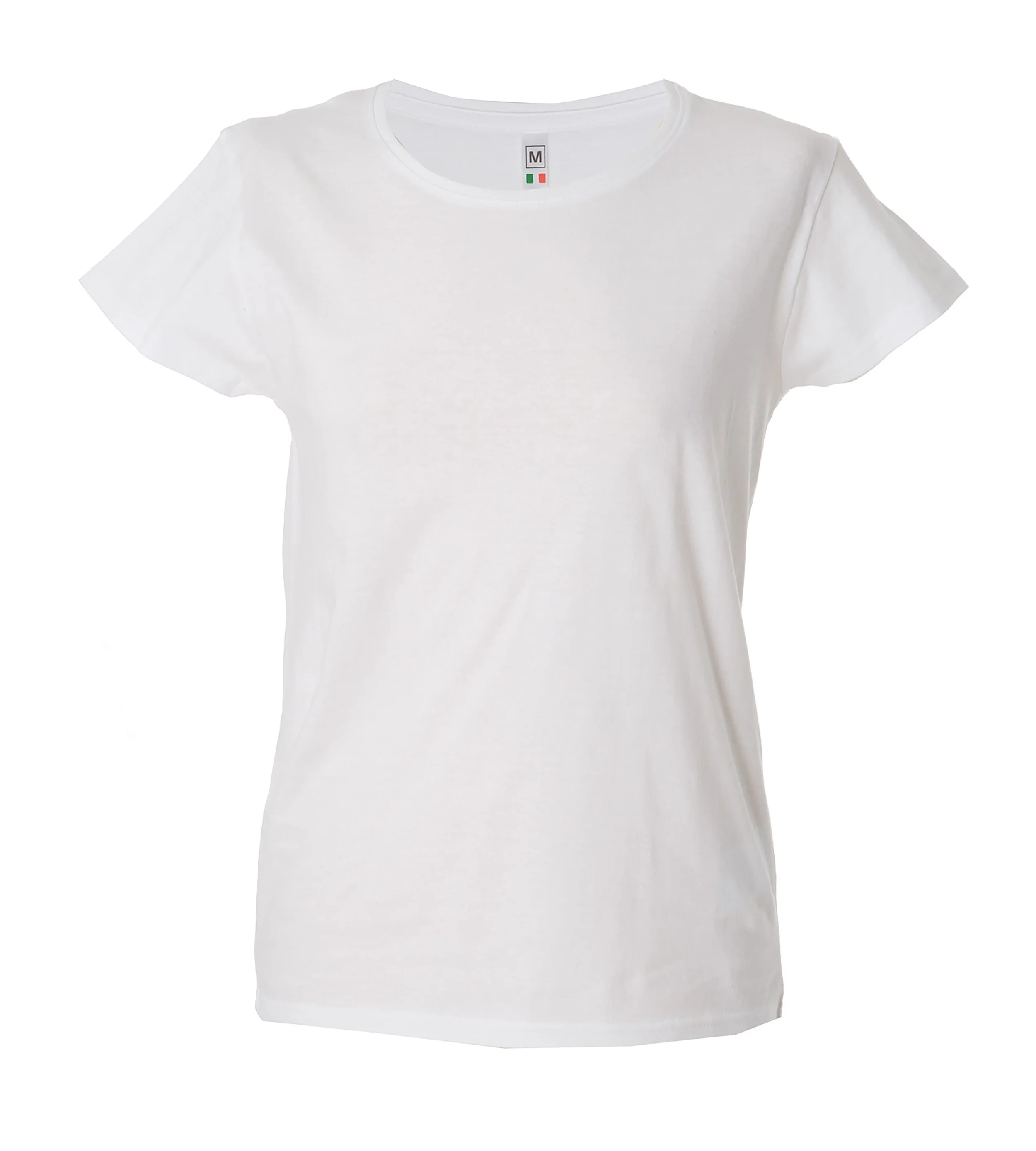 White short-sleeve T-shirt on a plain background.