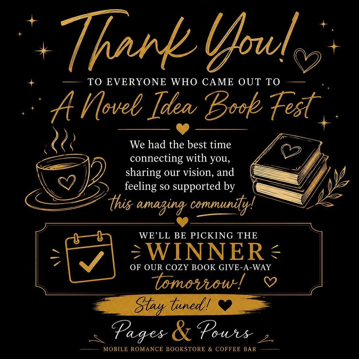 Thank you so much to everyone who came out to Caroline County Chamber of Commerce  A Novel Idea Book Fest and stopped by to meet us 💛

We had the best time connecting with you, sharing what Pages &amp; Pours is all about, and feeling so supported by