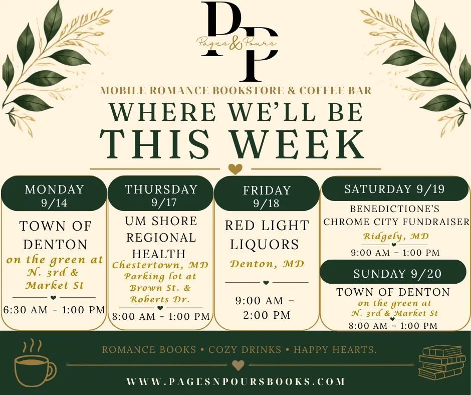 🍂📚 WHERE WE&rsquo;LL BE THIS WEEK! ☕️💚

We&rsquo;ve got another full week ahead, and we can&rsquo;t wait to see you!

Quick correction from our last post: We&rsquo;re opening EARLY in the Town of Denton on Mondays at 6:30 AM, but we still close at