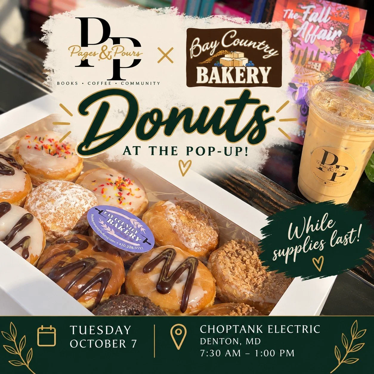 Tomorrow&rsquo;s pop-up just got a little sweeter! 🍩☕📚

We&rsquo;re teaming up with The Bay Country Bakery &amp; Cafe and bringing a delicious assortment of their donuts with us to Choptank Electric Cooperative tomorrow!

Come grab a donut, your fa