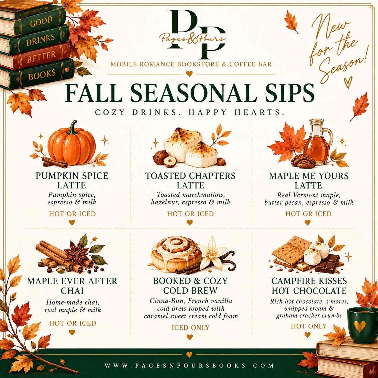 🍁☕ New week, new cozy sips!

Our Fall Seasonal Sips just got a refresh, and we&rsquo;re officially launching them tomorrow (Monday) at the Town of Denton on the Green! 📚🤎

A few new cozy chapters have joined the menu, and we cannot wait for you to