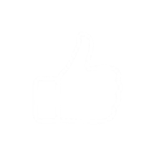 White thumbs-up icon on a black background.