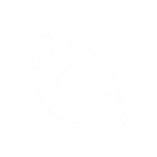 Icons of two people with arrows and a speech bubble, representing communication or conversation.
