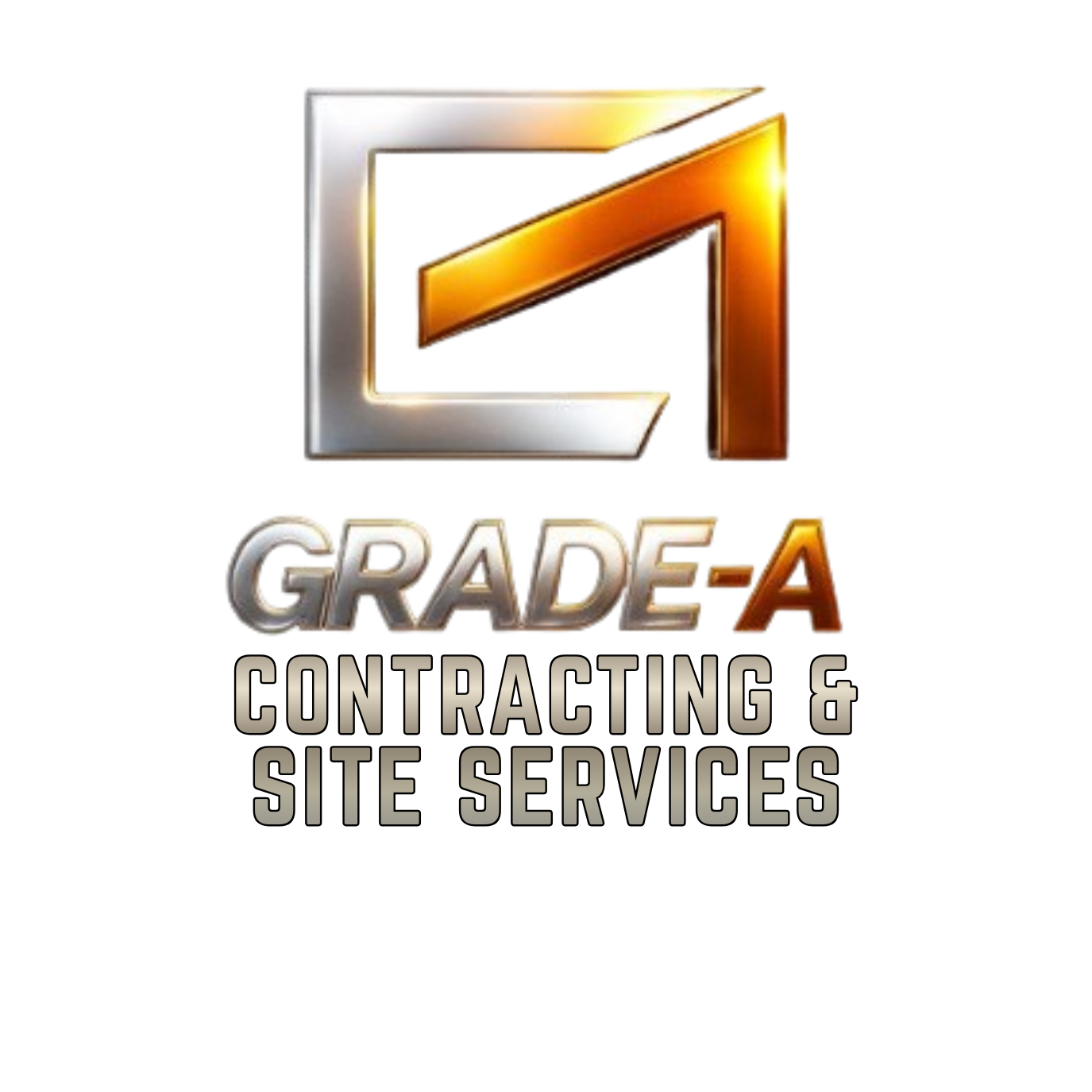 Logo for Grade A Contracting & Site Services featuring a stylized number 1 in metallic colors with the company name and service description.
