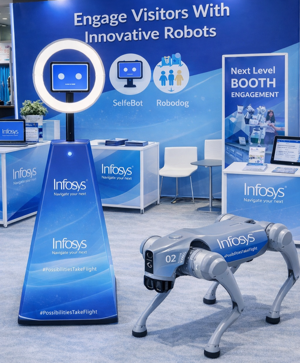 SelfieBot and Robodog fully branded with corporate logo 
