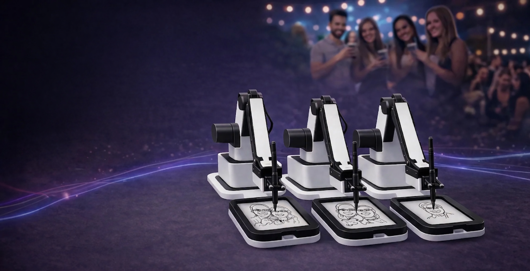 DrawMeBot event robot creating live AI caricature sketches for guests