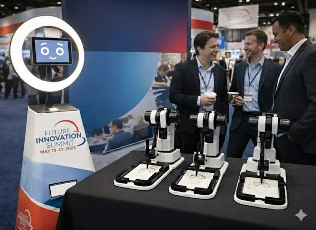 DrawMeBot and SelfieBot at a trade show event 