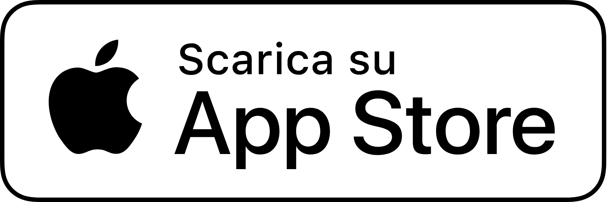 Bannera pubblicitaria nera e bianca con il logo di Apple e la scritta "Scarica su App Store".