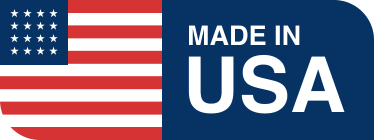 American flag with a blue rectangular label reading 'Made in USA' in white text.