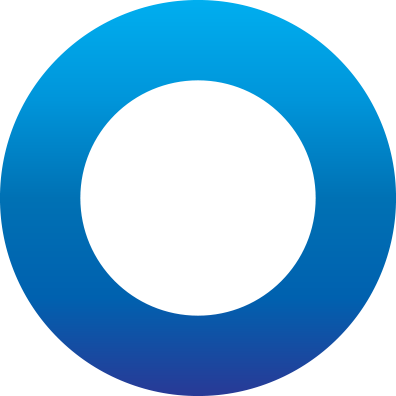 A blue circular symbol with a hollow center, resembling the power or refresh icon.