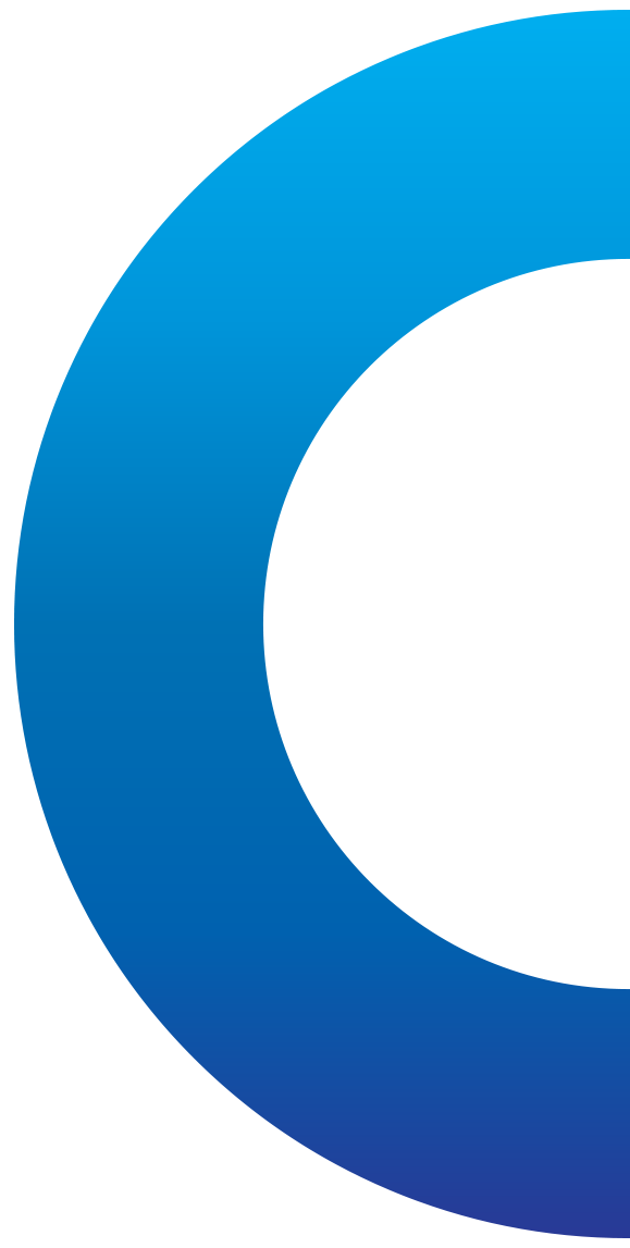 A large blue graphic with a curved design and gradient shading.