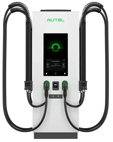 Autel electric vehicle charging station with two charging cables and digital display.