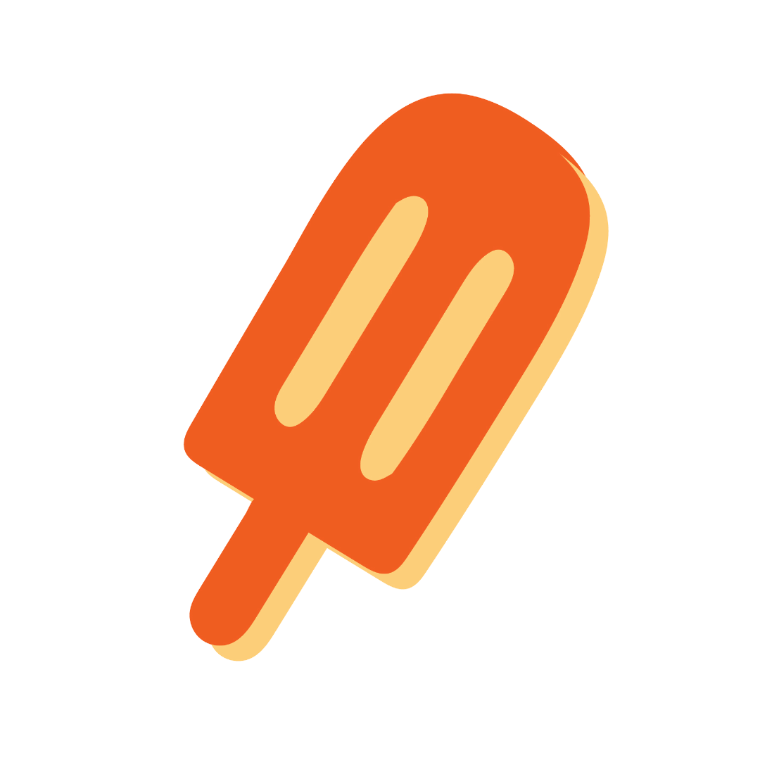 Illustration of an orange and beige popsicle with two oval shapes on it.