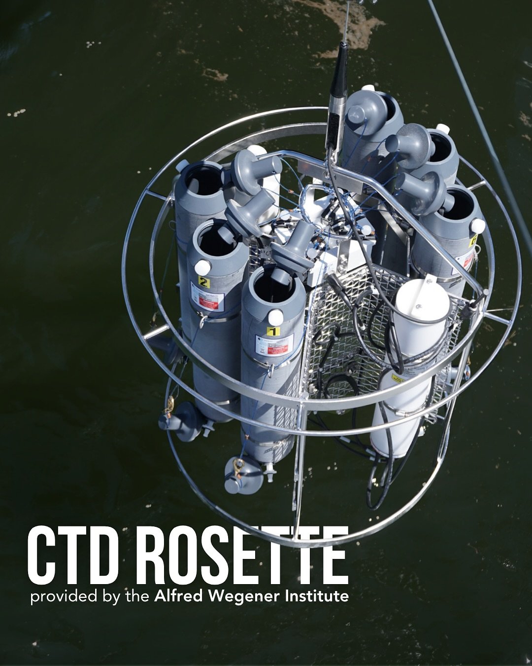 We now have a CTD Rosette! 🚀🌊
Considered a Ferrari in terms of Ocean research tools, this device helps bring light into the darkness by measuring Ocean parameters at depths of down to 400 meters below the surface.

Provided by the @awiexpedition , 