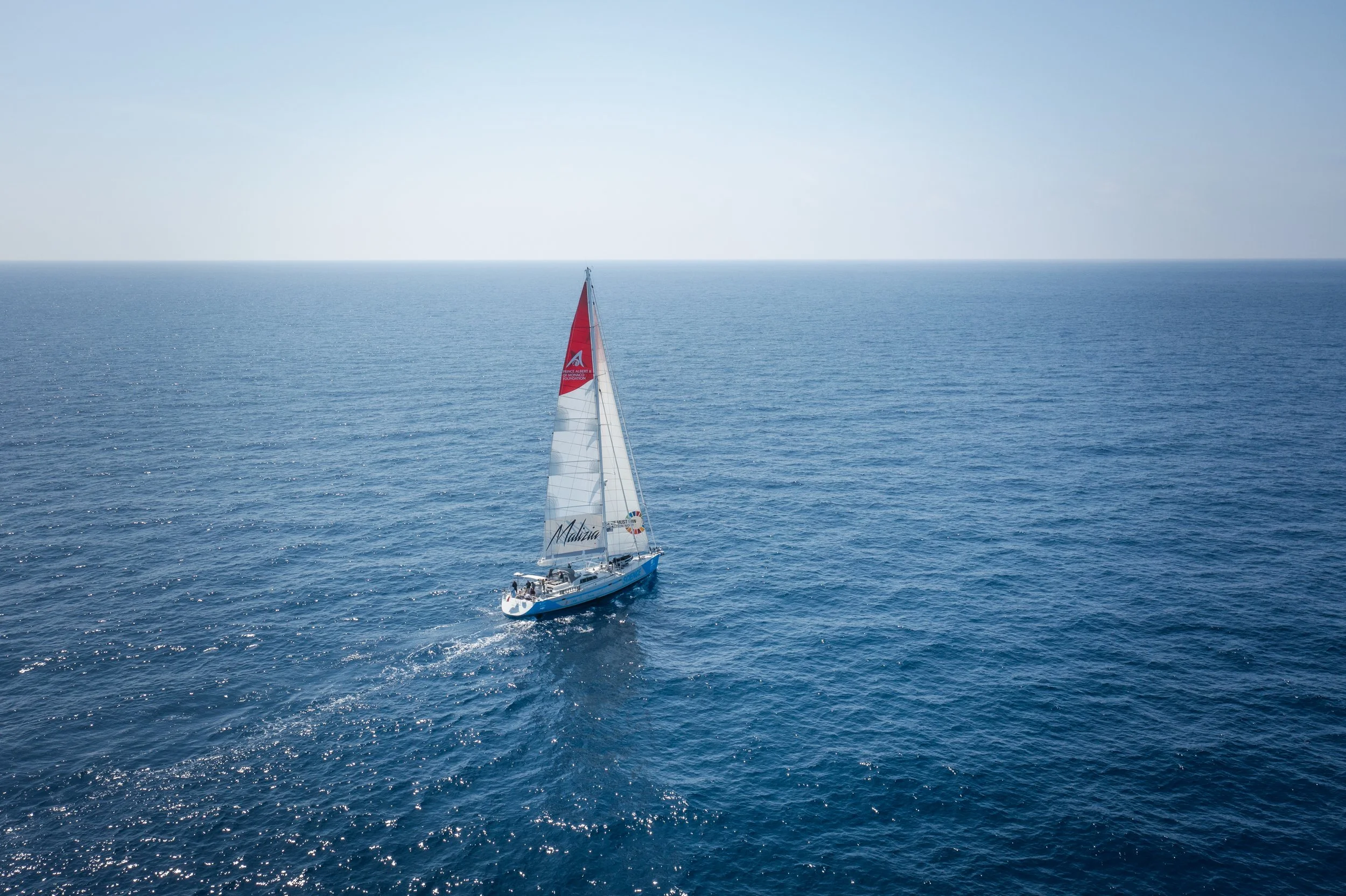 Malizia Explorer science research vessel sailing.