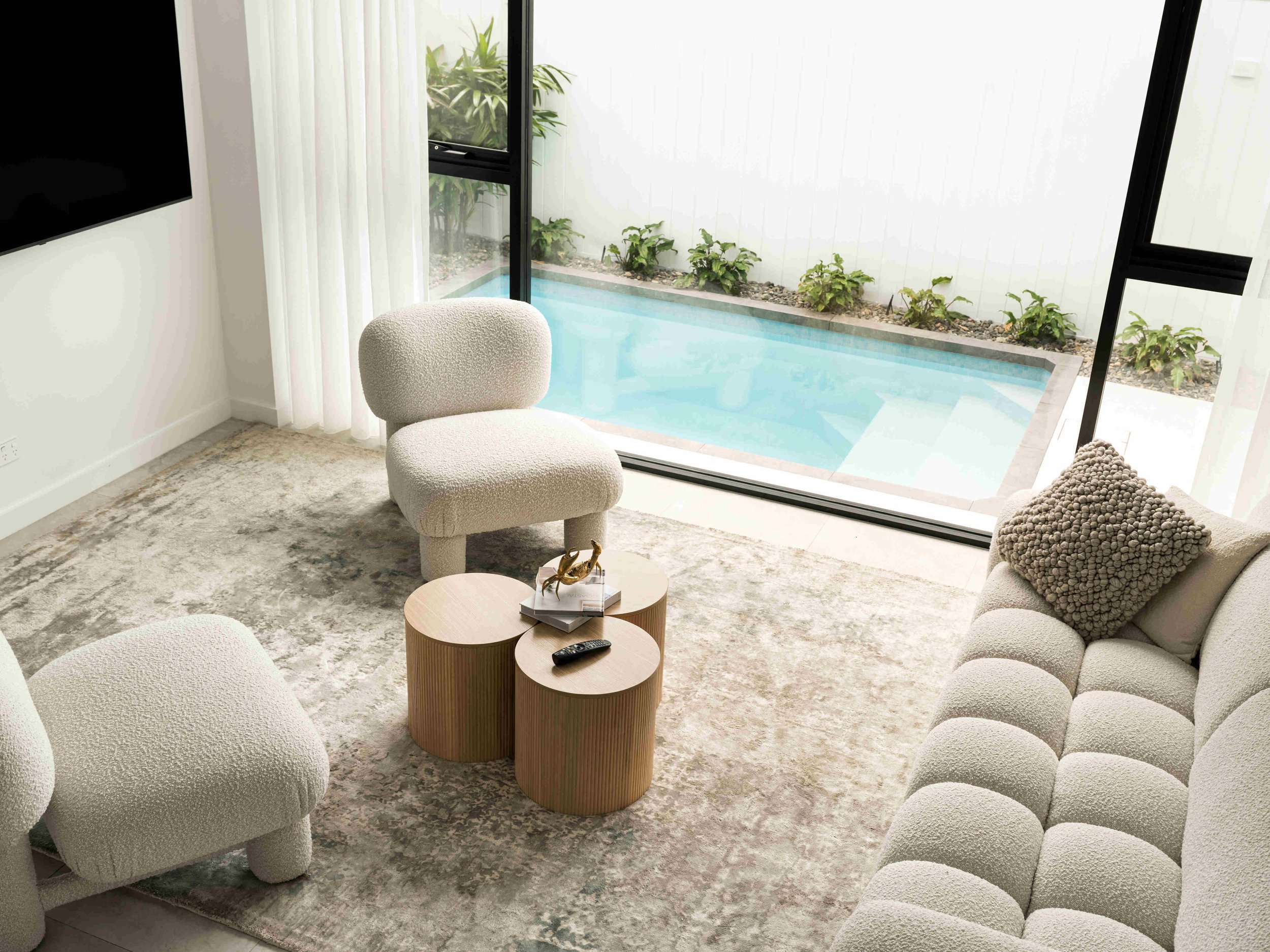 Compact Plungie plunge pool in modern home design in Missouri with indoor outdoor living and minimalist layout