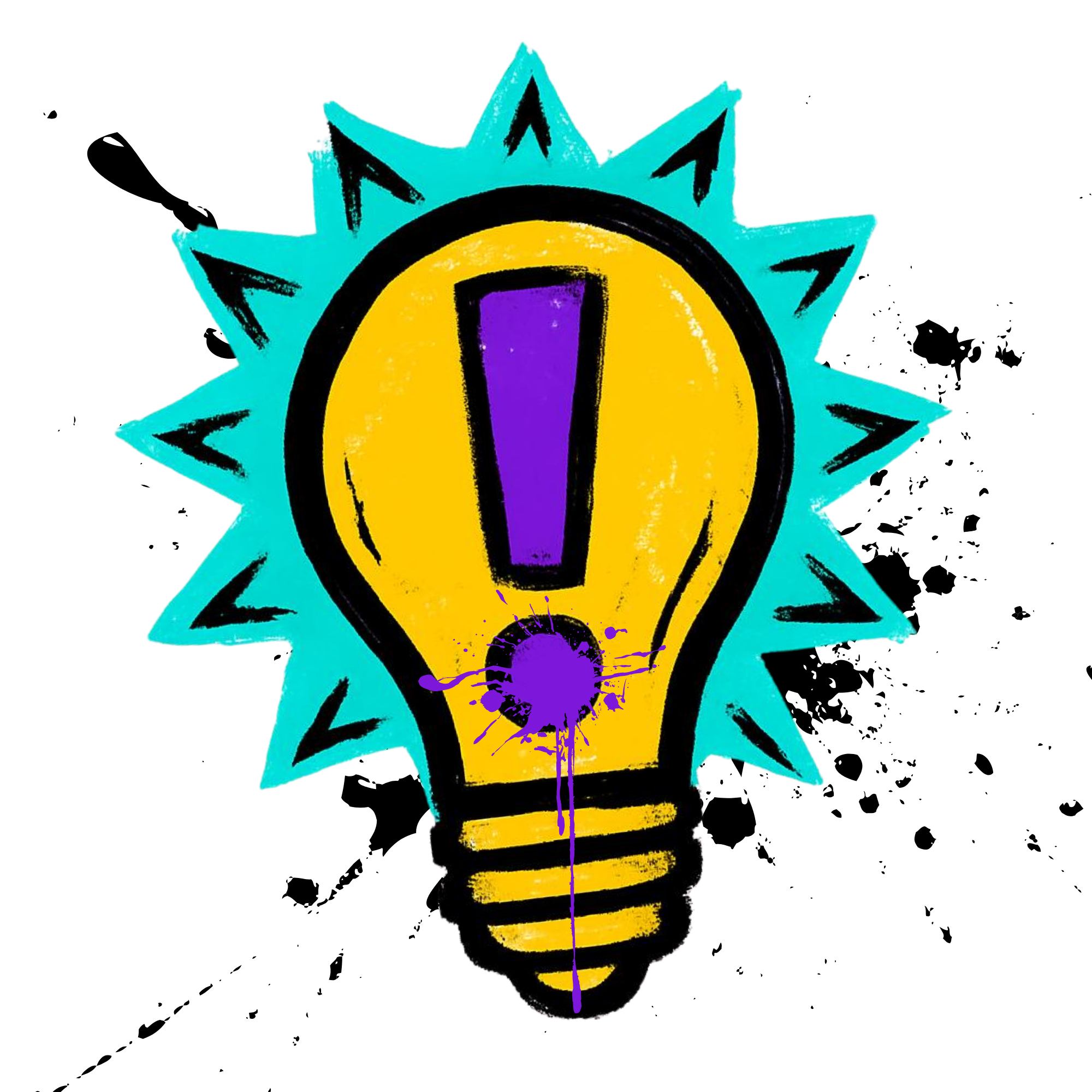 Graffiti graphic showing a light bulb with an exclamation mark inside.