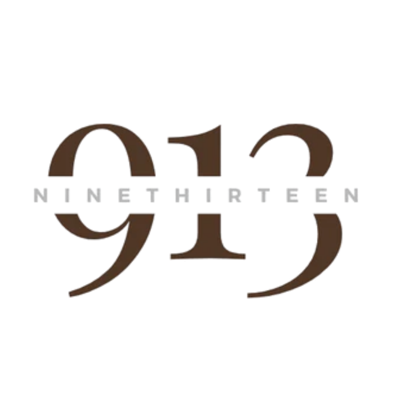 Nine Thirteen logo in dark brown