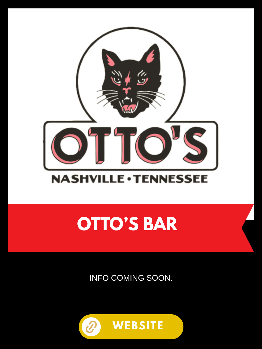 Logo for Otto's Bar in Nashville, Tennessee featuring a black panther head with pink accents, the name Otto's in large letters, and a red banner with 'Otto's Bar' and a yellow button labeled 'Website'.