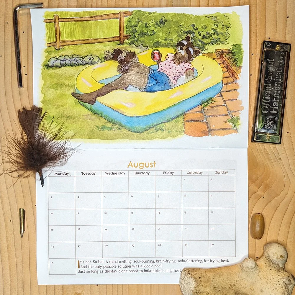 2026 Animal Women Calendar - August raccoon.jpg